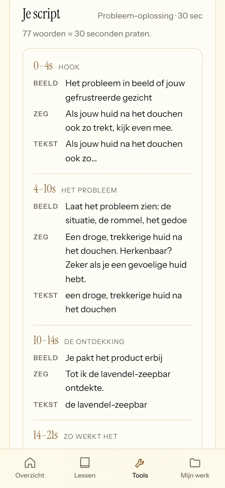 Scriptbouwer met scènes, tekst in beeld en tijden